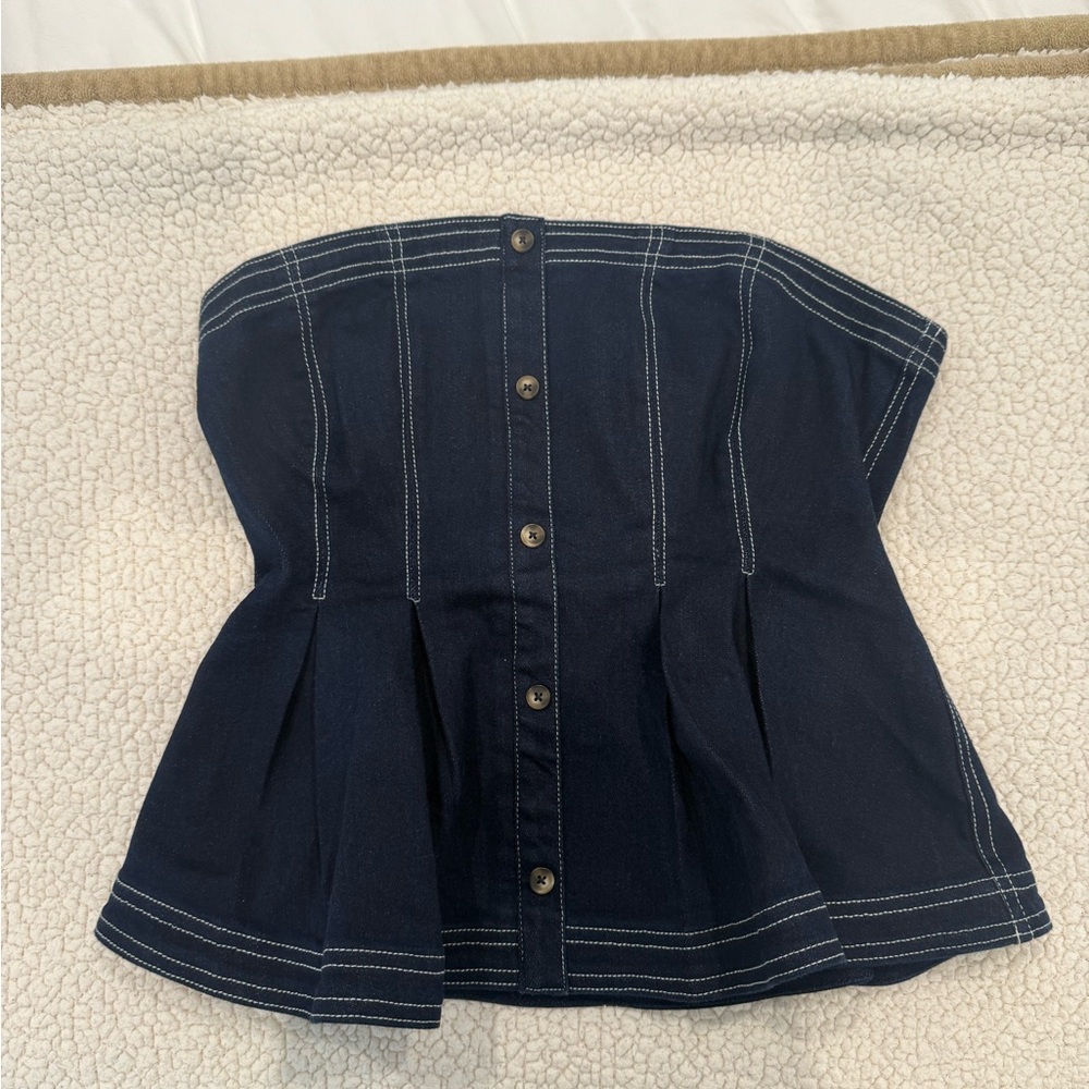 Pilcro Blue Fit and Flare Button Down Top